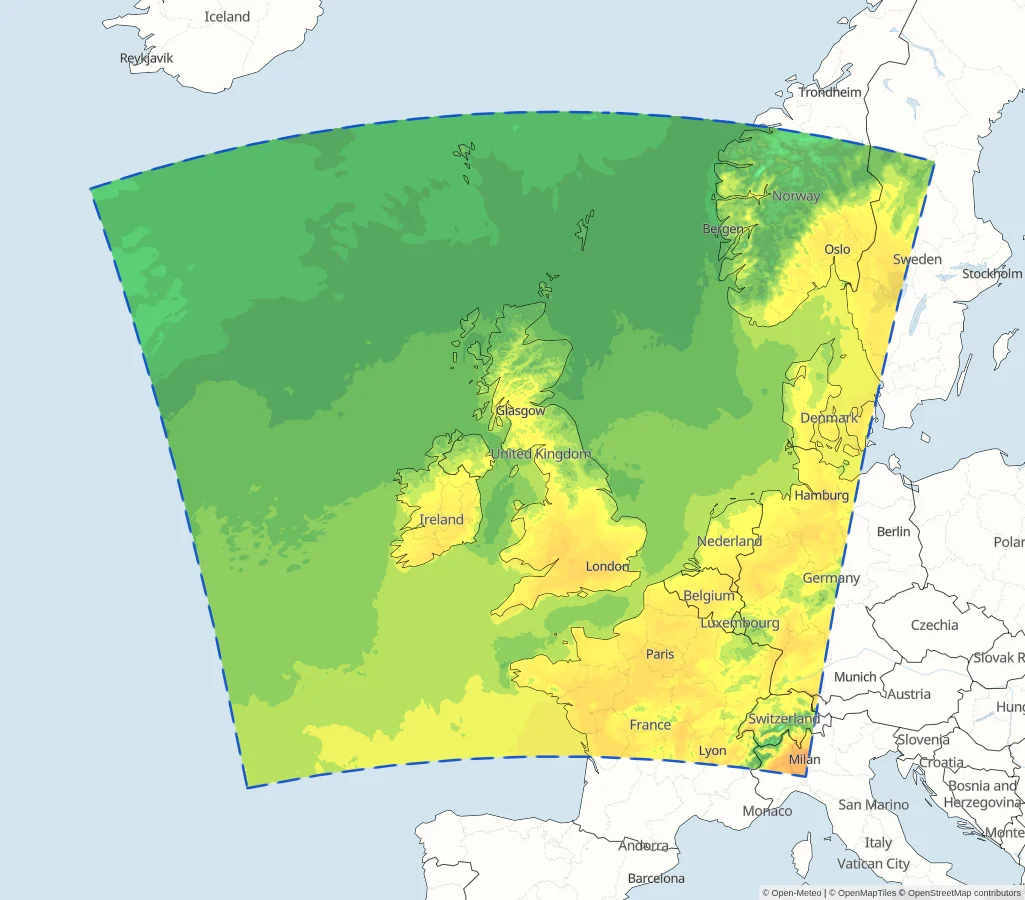 UKMO UKV 2km model area covering UK and Ireland