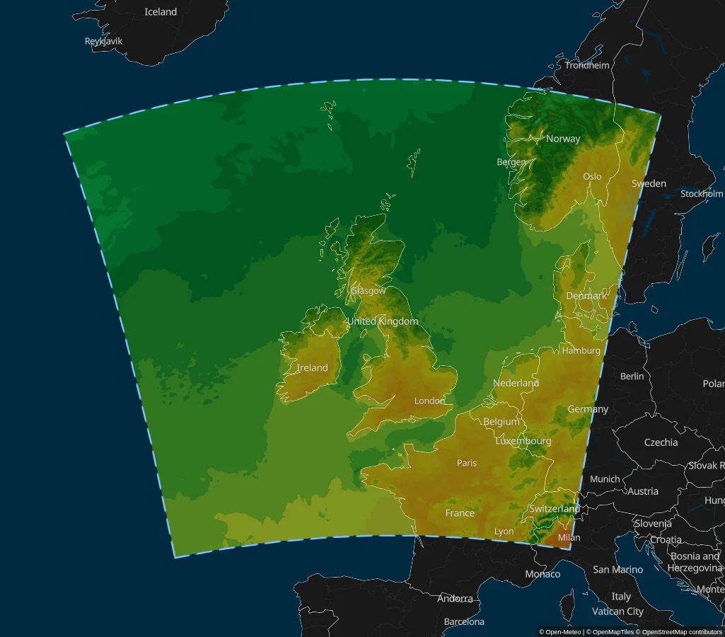 UKMO UKV 2km model area covering UK and Ireland